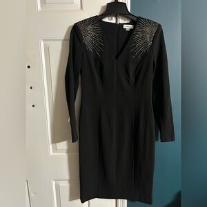 Black Calvin Klein long sleeve dress w/ embellished shoulders size 6